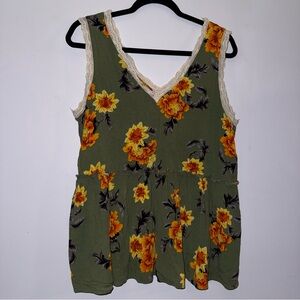 Women’s size large tank top floral green orange yellow
